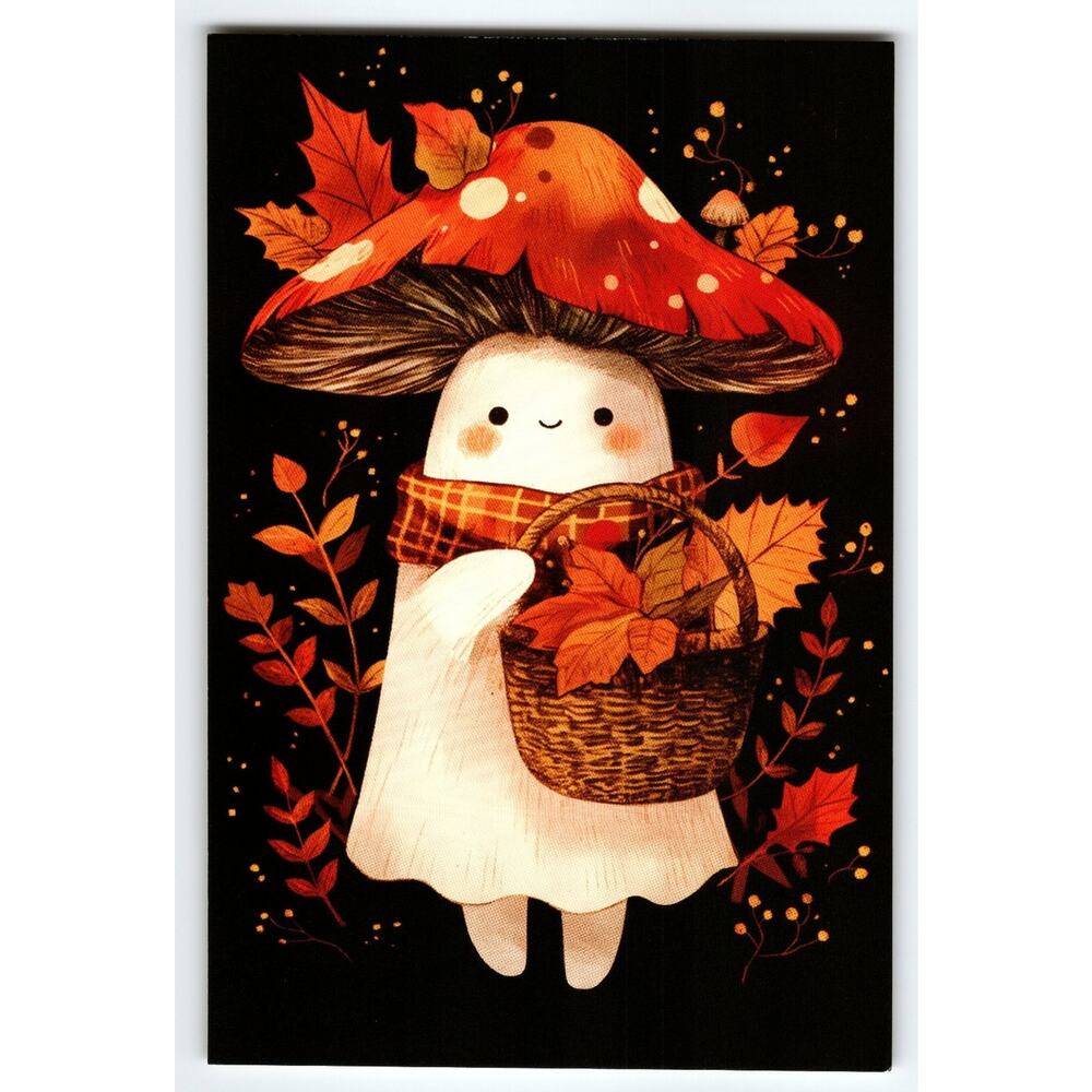 Cute Halloween Mushroom Character Vintage Style Photochrome Postcard